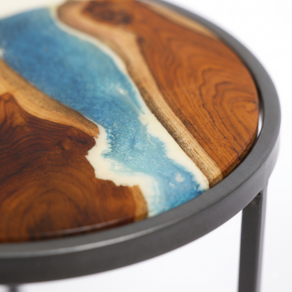 Artisan Teak Sangwan Wood River Side Table with Resin