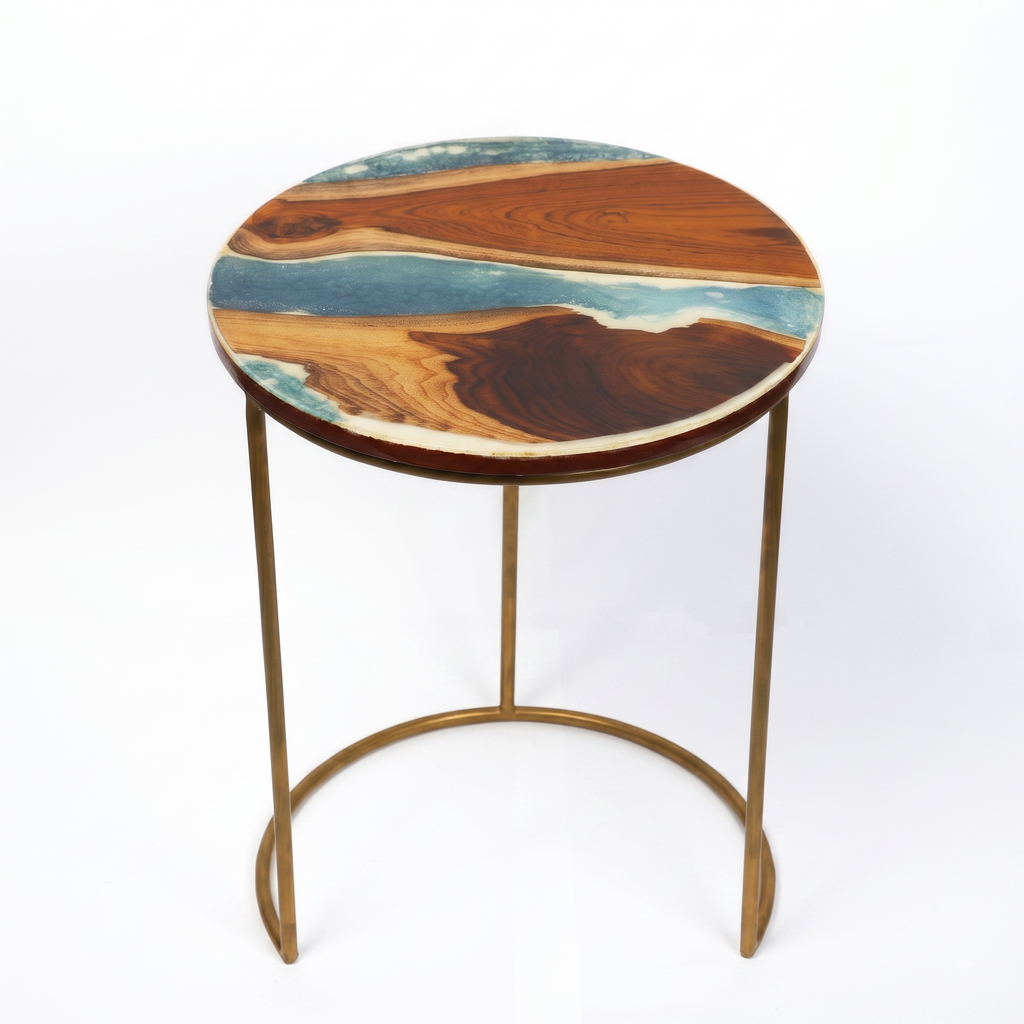 Artisan Teak Sangwan Wood River Side Table with Resin