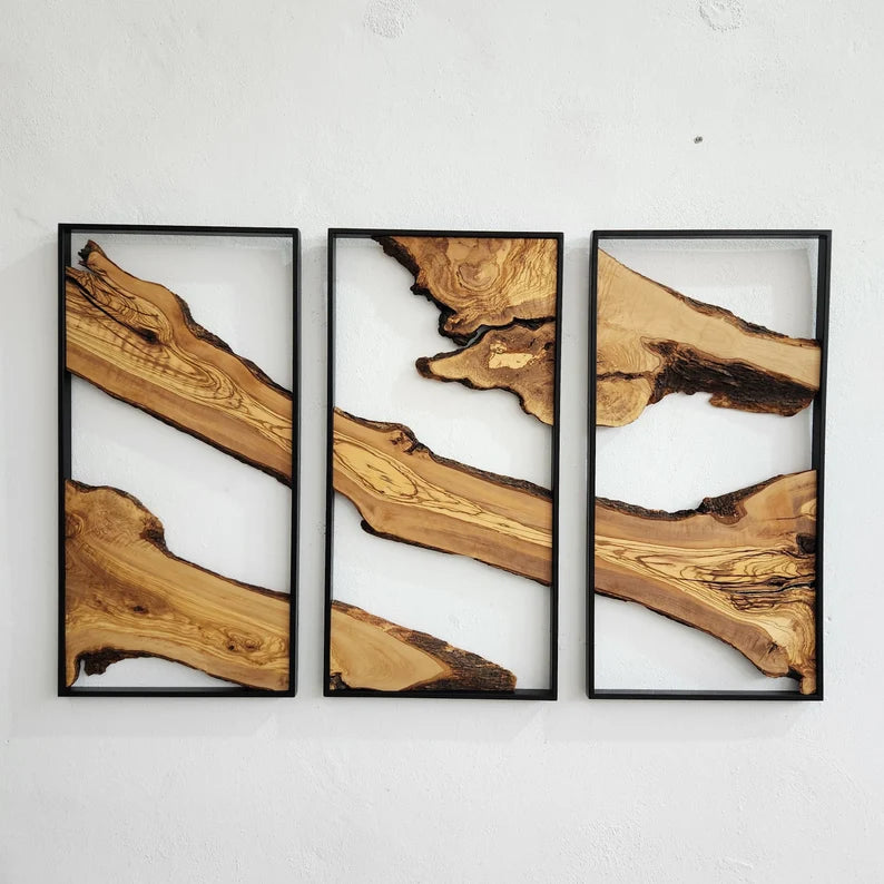 An Organic Wood Triptych Wall art — Three Individual Frames, One Continuous Story.