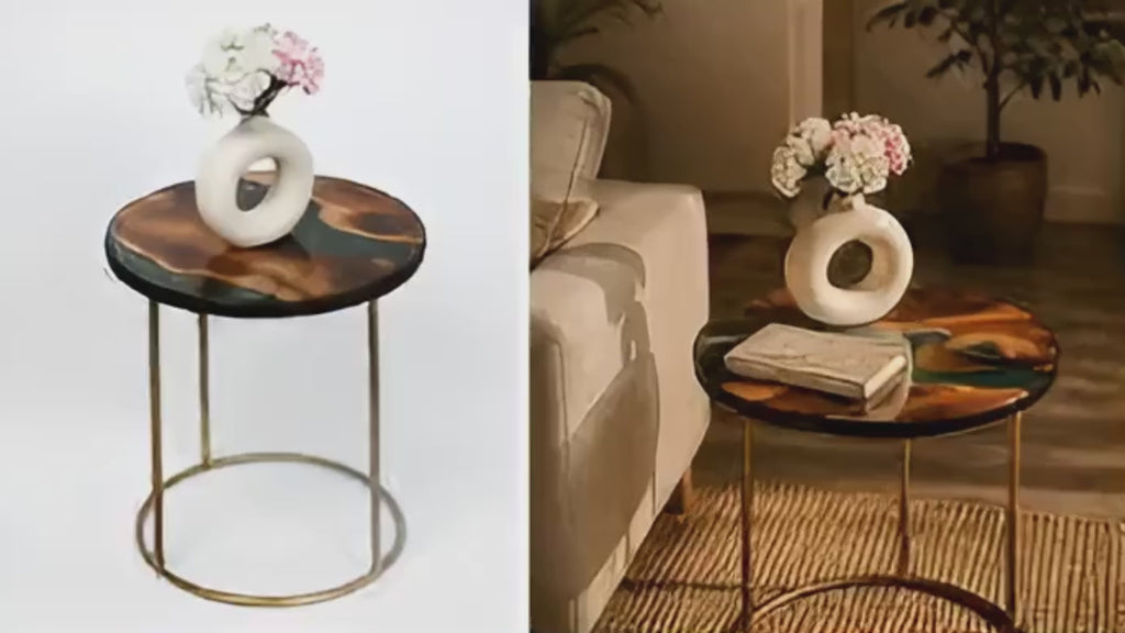 Artisan Teak Sangwan Wood River Side Table with Resin