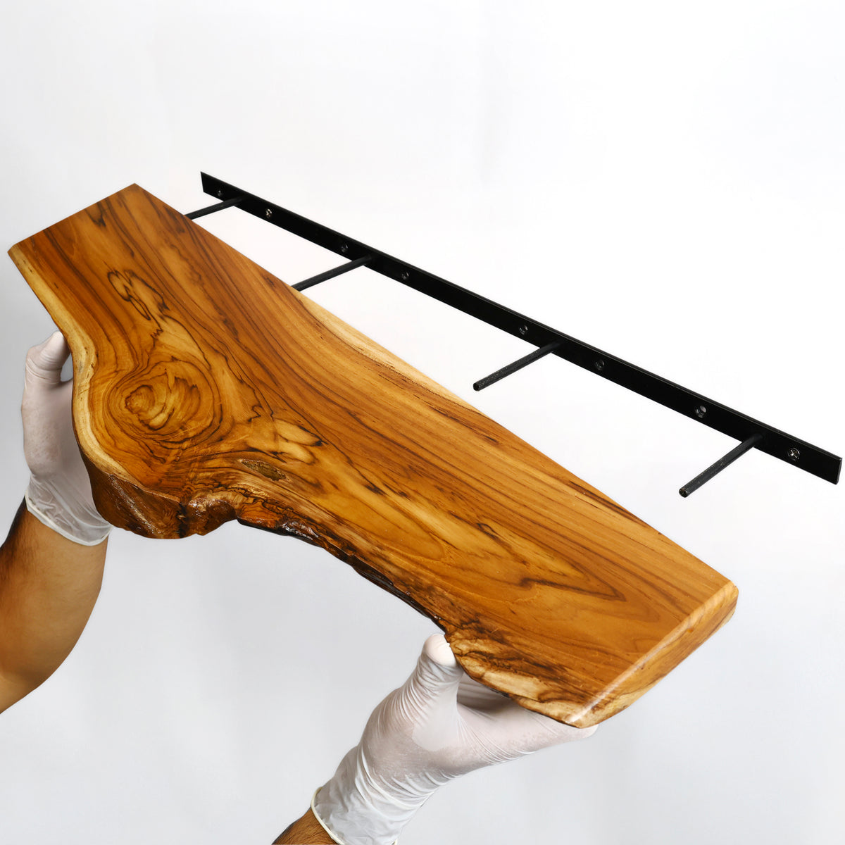 Handcrafted Live Edge Sangwan Teak Wood Floating Shelf | Natural Thick Solid Wood Floating Wall Shelf