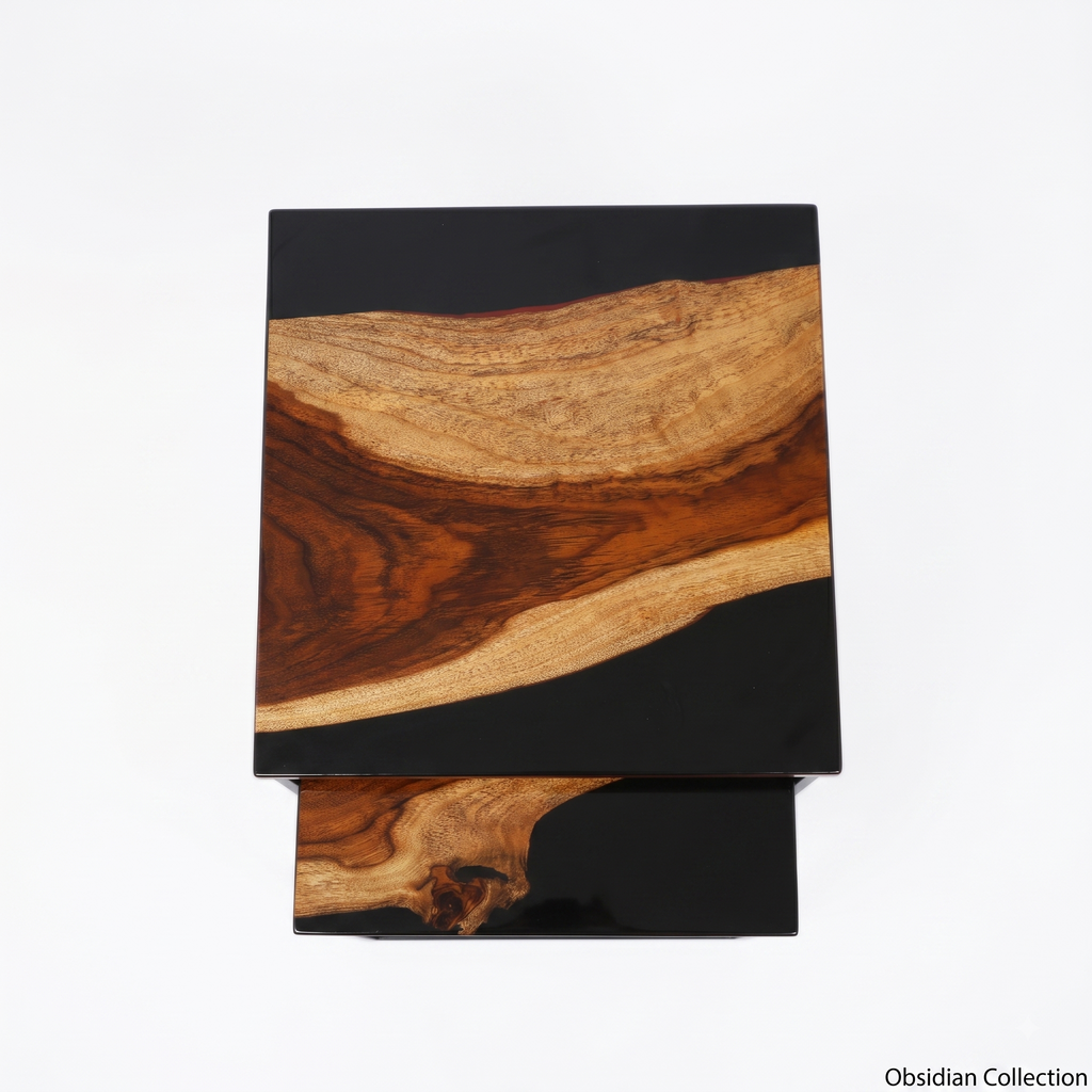 “The Duality” – Luxury 2-Piece Nesting Coffee Table Set | Natural Teak Sangwan Wood & Black Metal |